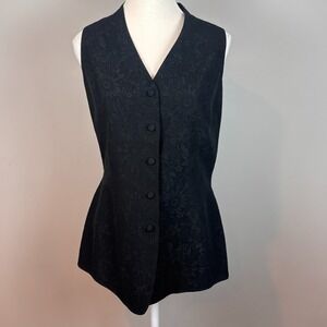 VTG Ann Taylor 90's Black Silk Floral Embossed Womens Vest  8 Goth Indie Grunge